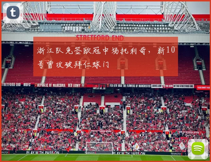 浙江队免签欧冠中场托利奇，新10号曾攻破拜仁球门